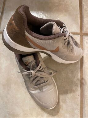 Nike Beige Taupe Sneakers with Brown Swoosh